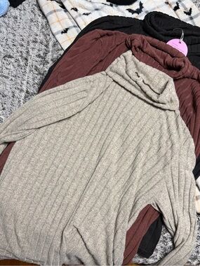 Ribbed Cowl Neck Sweater